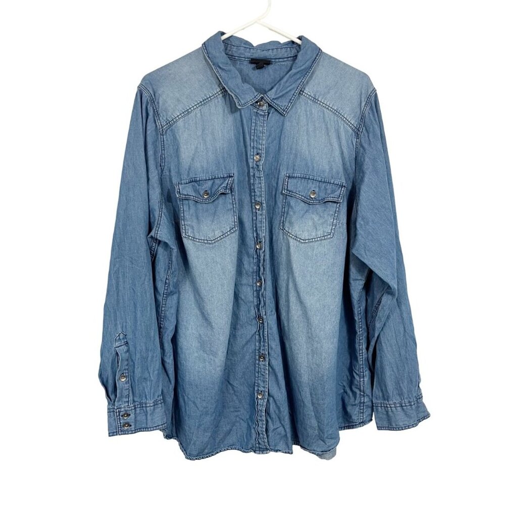 Torrid Blue Medium Wash Chambray Long Sleeve Button Down Shirt - Size 3X